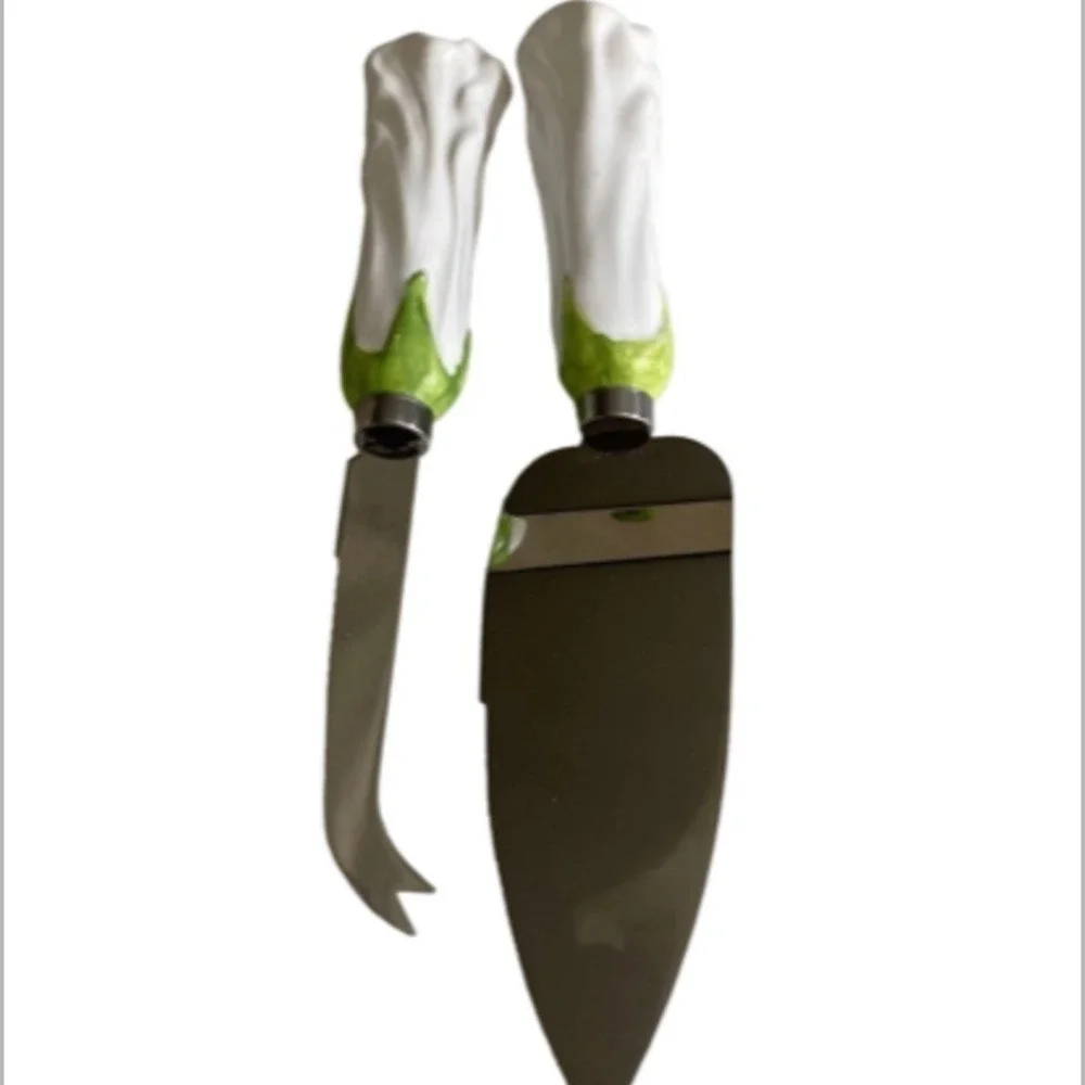 Wedding Cake Server & Knife Set Rose Bud Handles White Floral‎ Keepsake Cottage